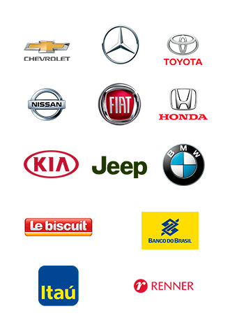 Chevrolet, Mercedes-Benz, Toyota, Nissan, Fiat, Honda, Kia, Jeep, BMW, Le Biscuit, Banco do Brasil, Itaú e Renner